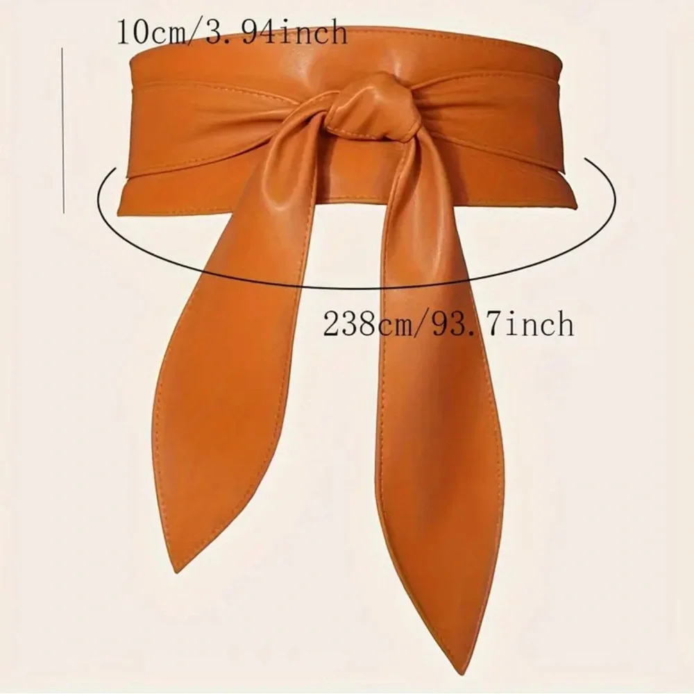 Elegant Bowknot Wide Girdle Classic Solid Color PU Leather Obi Belt